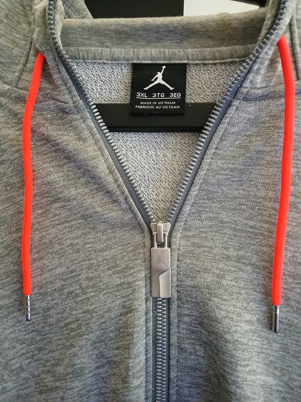 Jordan Grey Full-Zip Hoodie with Bright Orange Drawstrings